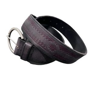 Arizona Leather Belt Dark Brown with Embossed Maroon Details NWOT